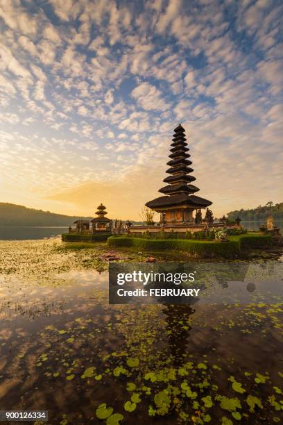 reflecting of pura ulun danu bratan temple - bratansee stock-fotos und bilder