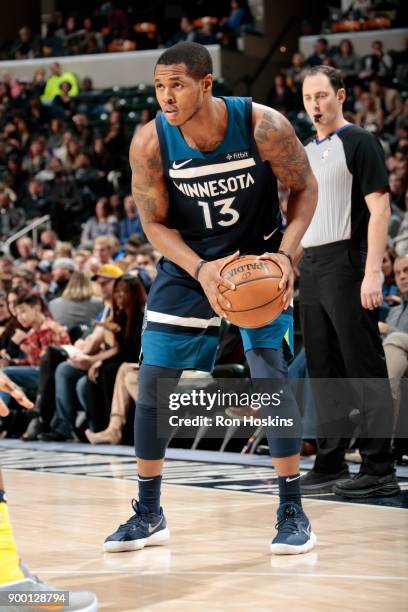 Marcus Georges-Hunt of the Minnesota Timberwolves handles the ball during the game against the Indiana Pacers on December 31, 2017 at Bankers Life...