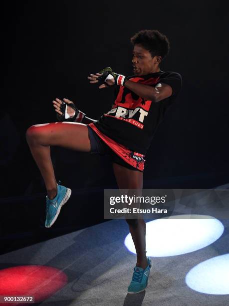 Maria Oliveira Mota of Brazil enters the ring in the women's super atom weight GP semi-final bout during the RIZIN Fighting World Grand-Prix 2017...