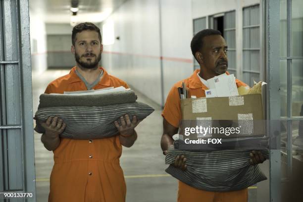 Andy Samberg and guest star Tim Meadows in the The Big House Pt.1 Season Five premiere episode of BROOKLYN NINE-NINE airing Tuesday, Sept. 26 on FOX.