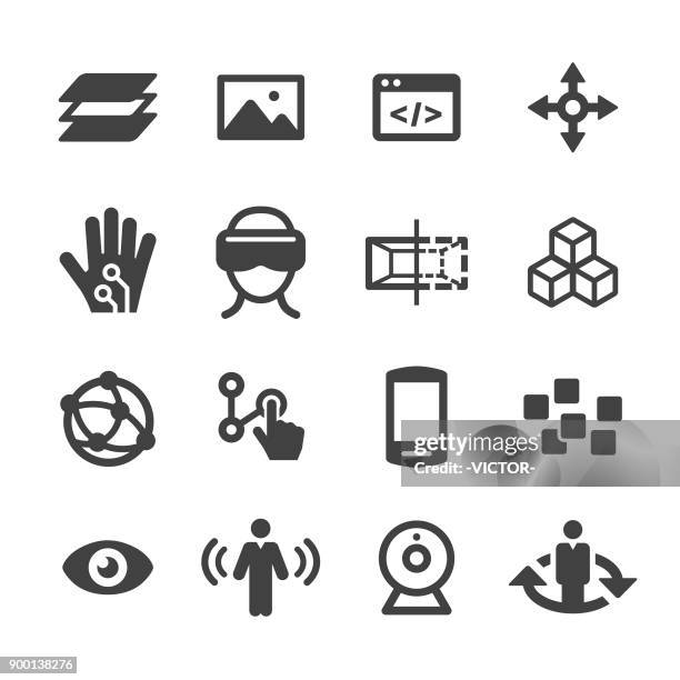 stockillustraties, clipart, cartoons en iconen met virtual reality icons set - acme serie - wide angle