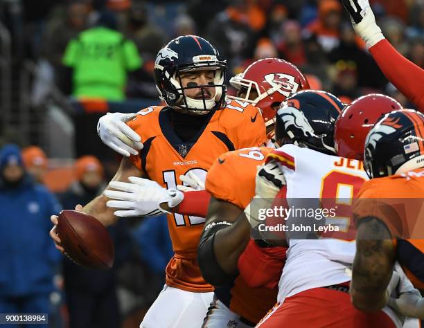 Kansas City Chiefs defensive end Chris Jones sacks Denver Broncos quarterback Paxton Lynch to force a fumble during the third quarter on December 31,...