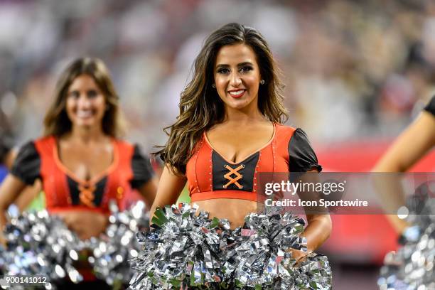 Bucs cheerleader during the second half of an NFL game between the New Orleans Saints and the Tampa Bay Buccaneers on December 31 at Raymond James...