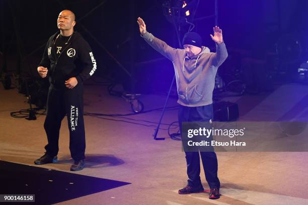 Mirko Cro Cop of Croatia and Tsuyoshi Kosaka of Japan are seen in the opening ceremony prior to the RIZIN Fighting World Grand-Prix 2017 final Round...