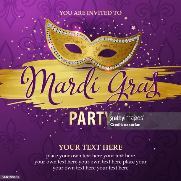ilustrações, clipart, desenhos animados e ícones de mardi gras party convites - máscara