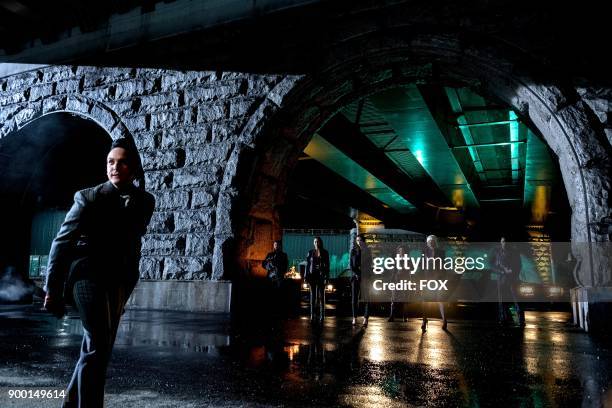 Robin Lord Taylor, Jessica Lucas, Crystal Reed, Camren Bicondova and Erin Richards in the A Dark Knight: Things That Go Boom episode of GOTHAM airing...