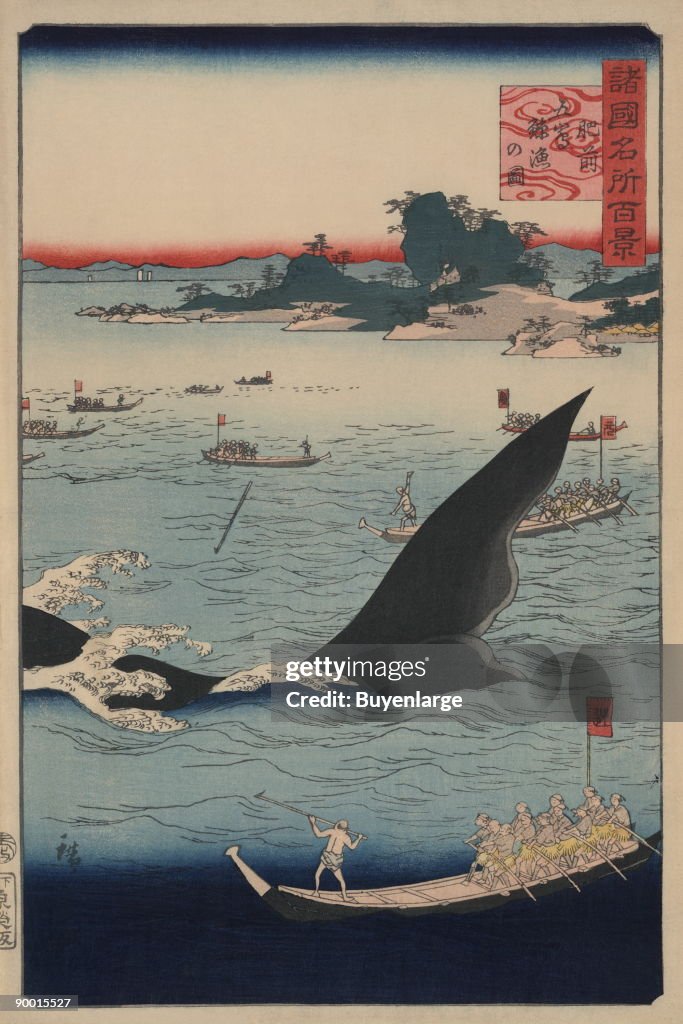 Whale hunting at the island of Goto in Hizen (Hizen goto¯ kujiraryo¯ no zu)
