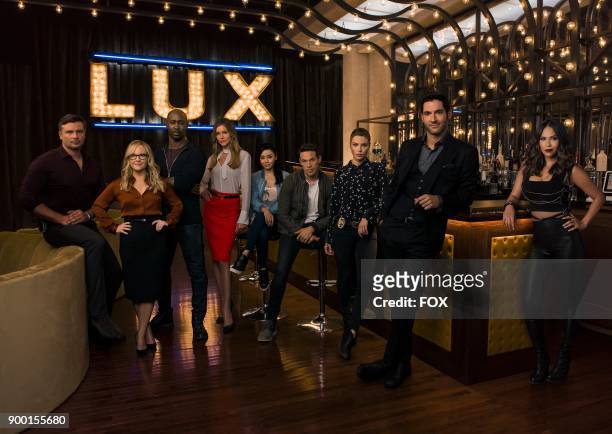 Season 3 of LUCIFER premieres Monday, Oct. 2 on FOX. Pictured: L-R: Tom Welling, Rachael Harris, DB Woodside, Tricia Helfer, Aimee Garcia, Kevin...