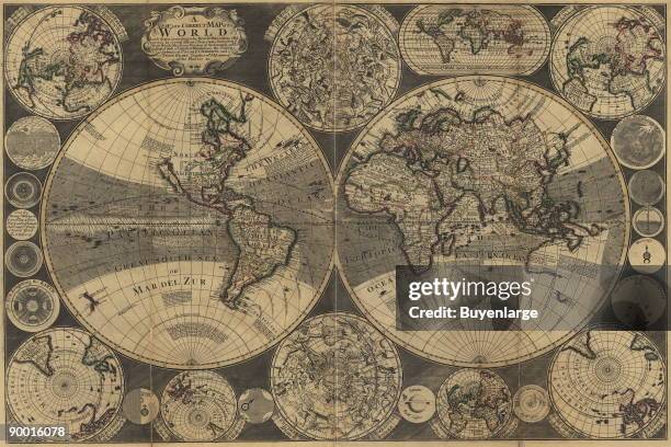 New and correct map of the world : laid down according to the newest observations & discoveries in several different projections including the trade...