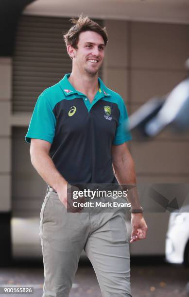 Australian cricketer Mitchell Marsh arrives for a press conference at the team's hotel on January 1, 2018 in Sydney, Australia.