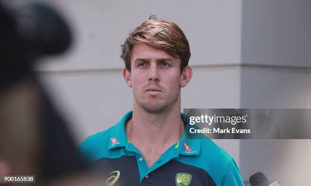 Australian cricketer Mitchell Marsh speaks during a press conference at the team's hotel on January 1, 2018 in Sydney, Australia.