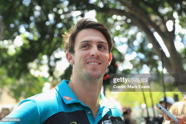 Australian cricketer Mitchell Marsh speaks during a press conference at the team's hotel on January 1, 2018 in Sydney, Australia.