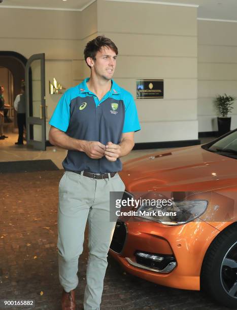 Australian cricketer Mitchell Marsh arrives for a press conference at the team's hotel on January 1, 2018 in Sydney, Australia.