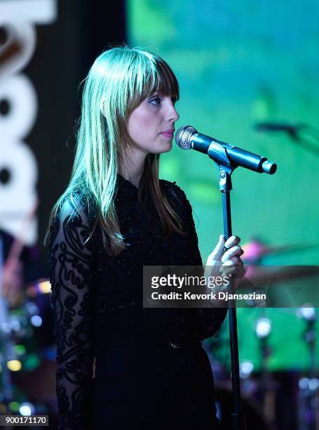 Zoe Manville of 'Portugal. The Man' performs onstage at Dick Clark's New Year's Rockin' Eve with Ryan Seacrest 2018 on December 31, 2017 in Los...