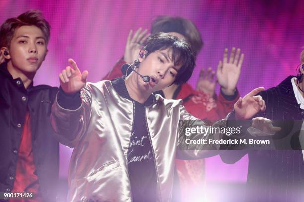 Performs onstage during Dick Clark's New Year's Rockin' Eve with Ryan Seacrest 2018 on December 31, 2017 in Los Angeles, California.