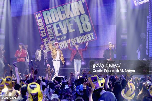 Performs onstage during Dick Clark's New Year's Rockin' Eve with Ryan Seacrest 2018 on December 31, 2017 in Los Angeles, California.