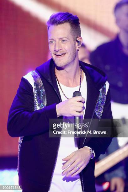 Tyler Hubbard of Florida Georgia Line performs onstage during Dick Clark's New Year's Rockin' Eve with Ryan Seacrest 2018 on December 31, 2017 in Los...