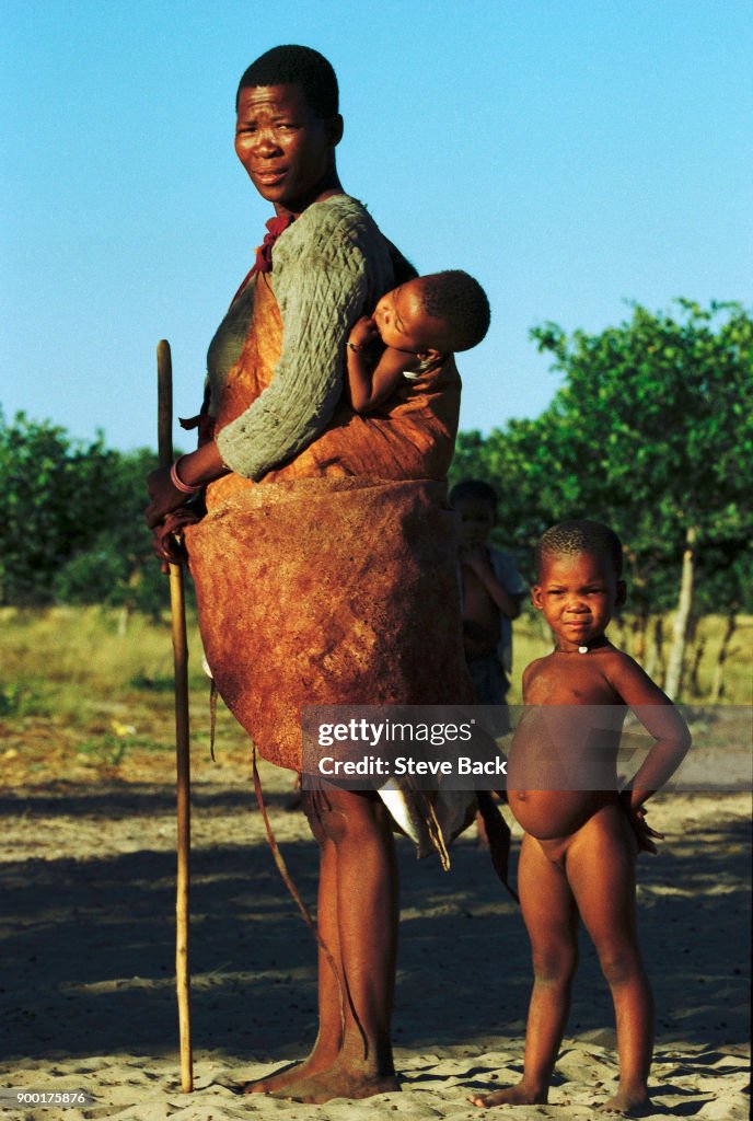 The KHWE Bushman of the Kalahari Desert in Botswana Africa, living