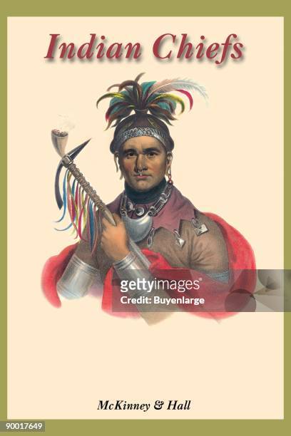 An illustration from a rare book of hand painted illustrations of the great Native American Chiefs who met in Washinton DC to sign a peace treaty...