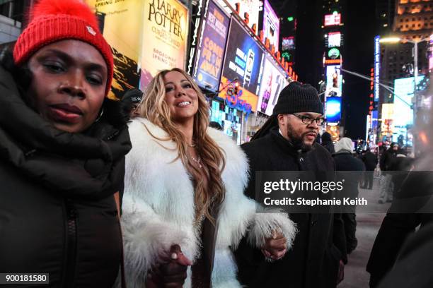 Mariah Carey arrives for her performance on New Year's Eve in Times Square on December 31, 2017 in New York City.