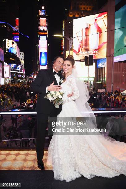 Keven Undergaro and Maria Menounos hold their wedding ceremony during Maria Menounos and Steve Harvey Live from Times Square at Marriott Marquis...