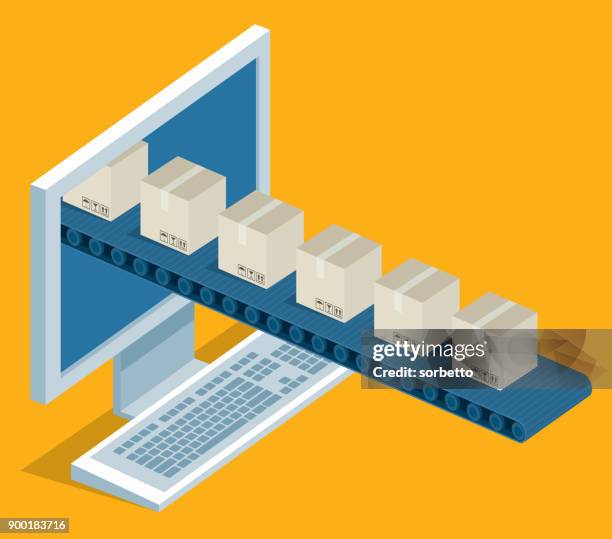 online-lieferung - desktop - conveyor belt stock-grafiken, -clipart, -cartoons und -symbole