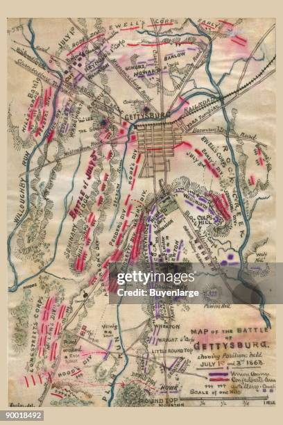 This map shows the disposition of troops on this second day of the battle. The designation "5 p.m." appears slightly to the left of the title. As the...