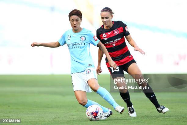 Yukari Kinga of Melbourne City controls the ball during the round nine W-League match between the Western Sydney Wanderers and Melbourne City at ANZ...