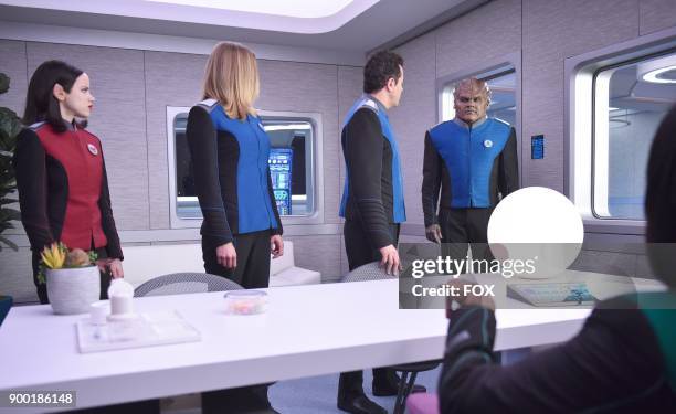 Halston Sage, Adrianne Palicki, Seth MacFarlane and Peter Macon in the "Firestorm" episode of THE ORVILLE airing Thursday, Nov. 16 on FOX.