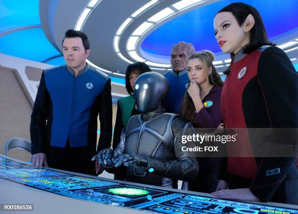 Seth MacFarlane, Penny Johnson Jerald, Mark Jackson, Peter Macon, guest star Giorgia Whigham and Halston Sage in the "Majority Rule" episode of THE...