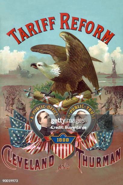 Eagle with fasces over the candidates surrounded by Horseshoes that say "Public Office" & "Publish Trust".