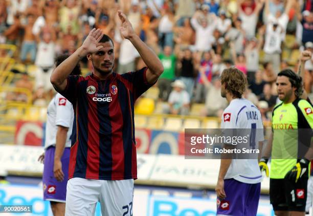 Pablo Osvaldo of Bologna celebrates after scoring the opening goal of the Serie A match between Bologna and Fiorentina at the Renato Dall'Ara Stadium...