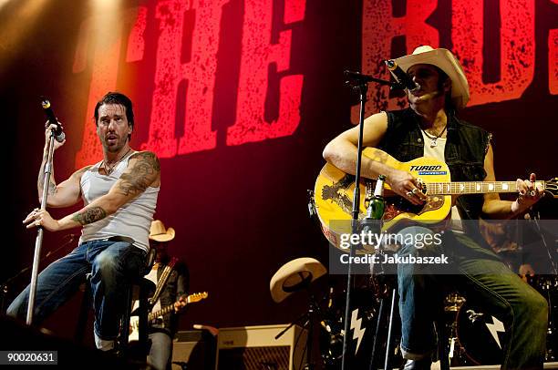 German country singers Alec 'Boss Burns' Voelkel and Sascha 'Hoss Power' Vollmer of the band The BossHoss perform live during a concert at the...