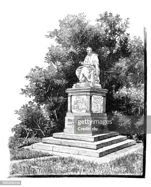 the franz schubert monument in the city park of vienna - franz schubert composer stock illustrations