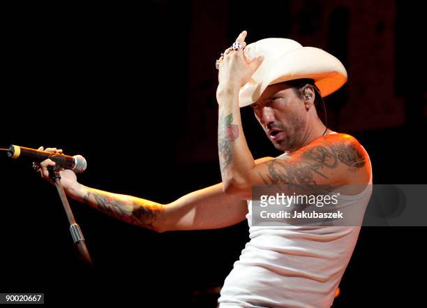 German country singer Alec 'Boss Burns' Voelkel of the band The BossHoss performs live during a concert at the Kindl-Buehne Wuhlheide on August 22,...