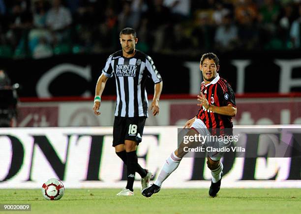 Alexandre Pato of AC Milan in action during the Serie A match between Siena and AC Milan at Artemio Franchi - Montepaschi Arena Stadium on August 22,...