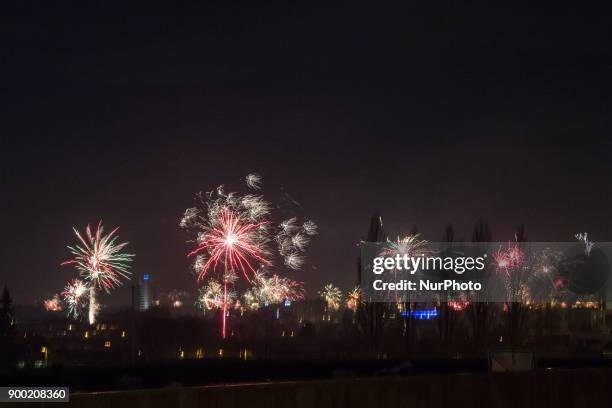 New Years Eve Fireworks in Eindhoven, Netherlands, on 1st January 2018. At least an hour intense show of fireworks, but crackers and other fireworks...