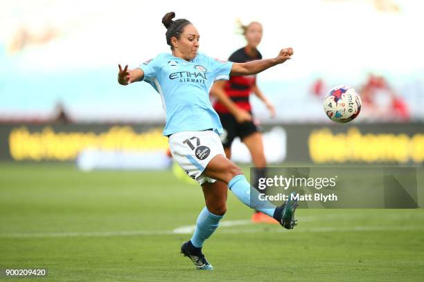 Kyah Simon of Melbourne City during the round nine W-League match between the Western Sydney Wanderers and Melbourne City at ANZ Stadium on January...