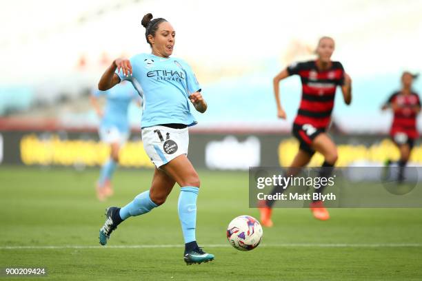 Kyah Simon of Melbourne City during the round nine W-League match between the Western Sydney Wanderers and Melbourne City at ANZ Stadium on January...