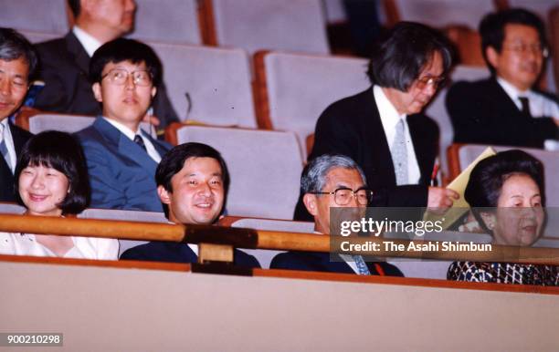 Princess Sayako, Crown Prince Naruhito, Prince Mikasa and Princess Yuriko of Mikasa attend the opening ceremony of the National Art Festival at the...