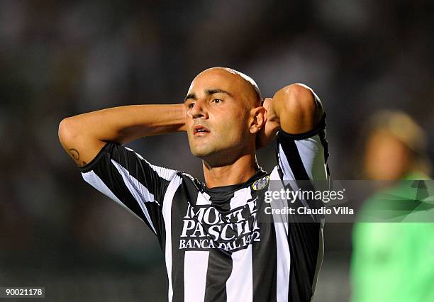 Massimo Maccarone of Siena looks dejected during the Serie A match between Siena and AC Milan at Artemio Franchi - Montepaschi Arena Stadium on...