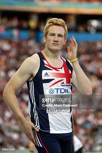 Greg Rutherford of Great Britain & Northern Ireland gestures as he competes in the men's Long Jump Final during day eight of the 12th IAAF World...