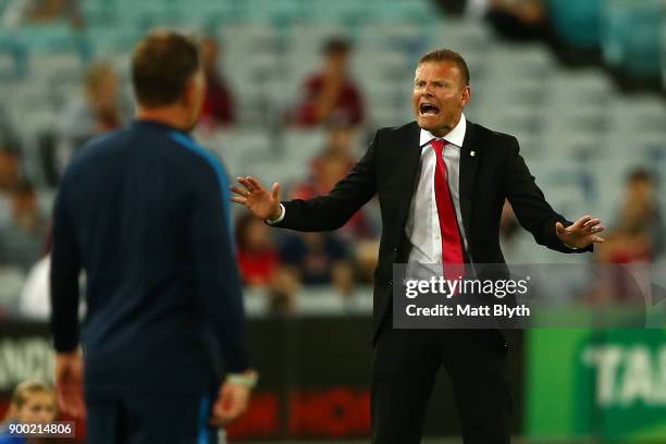 Wanderers coach Josep Gombau reacts during the round 13 A-League match between the Western Sydney Wanderers and Melbourne City at ANZ Stadium on...