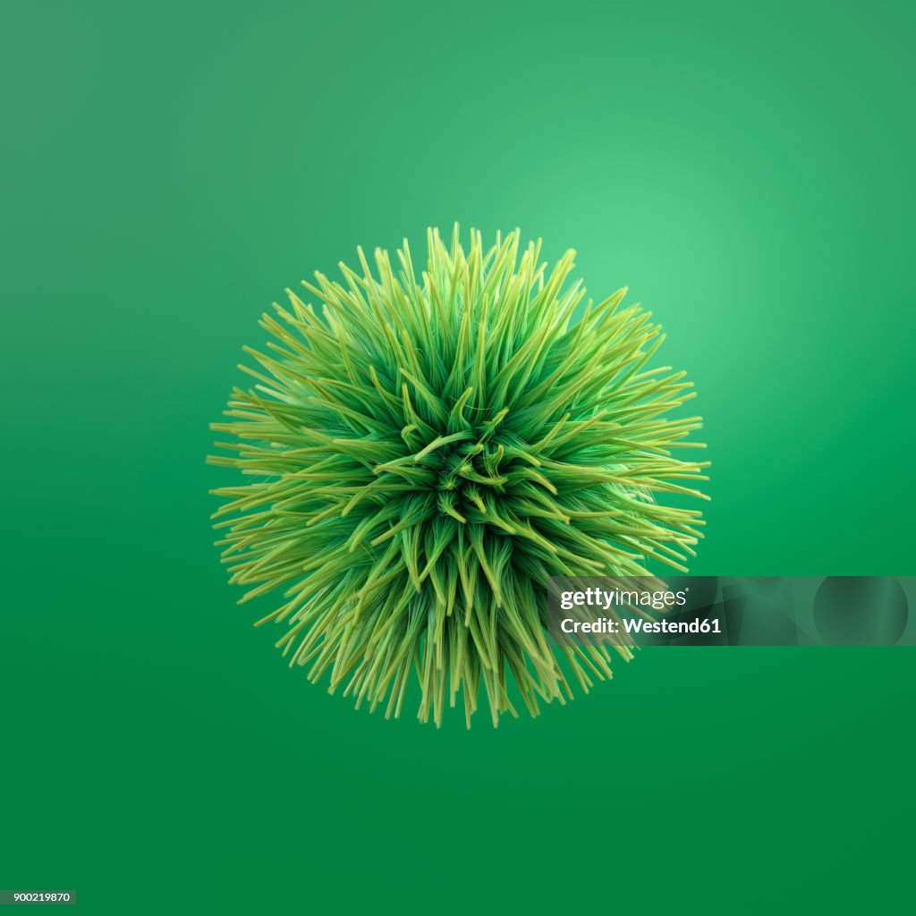Hairy green ball, 3d rendering