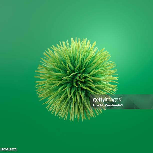 hairy green ball, 3d rendering - three dimensional stock illustrations