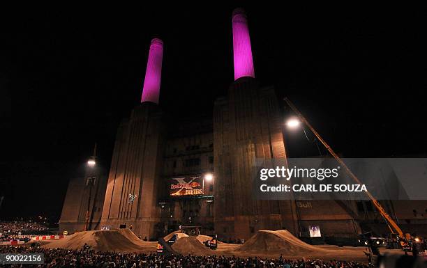 Battersea Power Station is pictured during the Red Bull X Fighters world tour finale, in London on August 22, 2009. US Freestyle Motocross rider Nate...