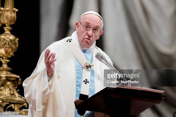 Pope Francis celebrates Mass of the Solemnity of Mary Most Holy, on the 51st world day of Peace on the theme Migrants and refugees: men and women in...