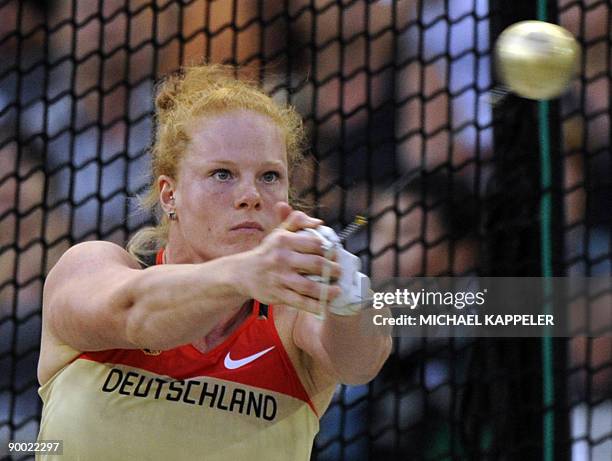 Germany's Betty Heidler competes to place second of the women's hammer throw final of the 2009 IAAF Athletics World Championships on August 22, 2009...