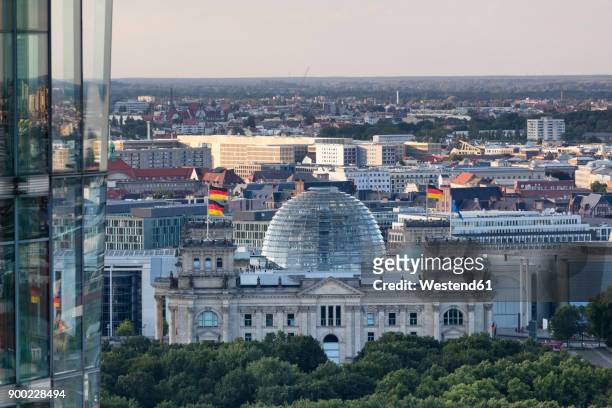 germany, berlin, view to reichstag seen from above - kuppeldach oder kuppel stock-fotos und bilder