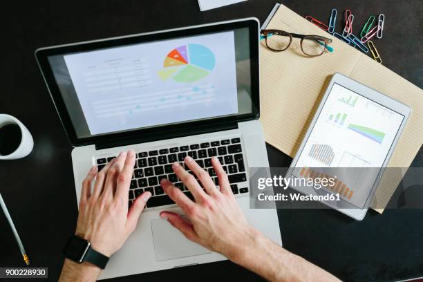 young businessman working in office, using laptop - アクセス ストックフォトと画像